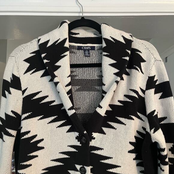 Chaps Sweater Jacket Womans L Southwestern Aztec Ranch Country 100% Cotton - Picture 4 of 11